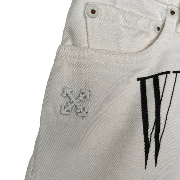 $535 Off-White White Black Logo Stone-Washed Distressed Denim Shorts size 27 - Picture 6 of 12